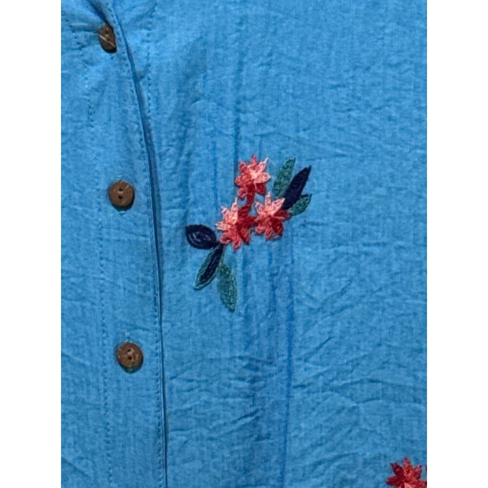 Kindred Embroidered Floral Button-Down Shirt 2X Blue 100% Polyester - Picture 2 of 7